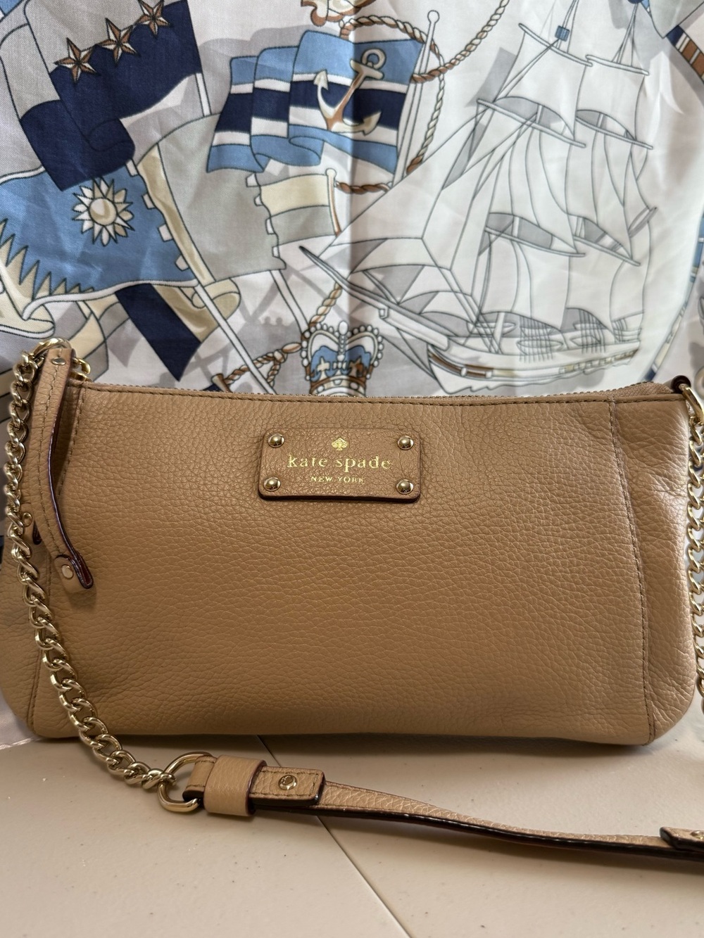 kate spade Tan Pebbled Leather Chain ShoulderBag